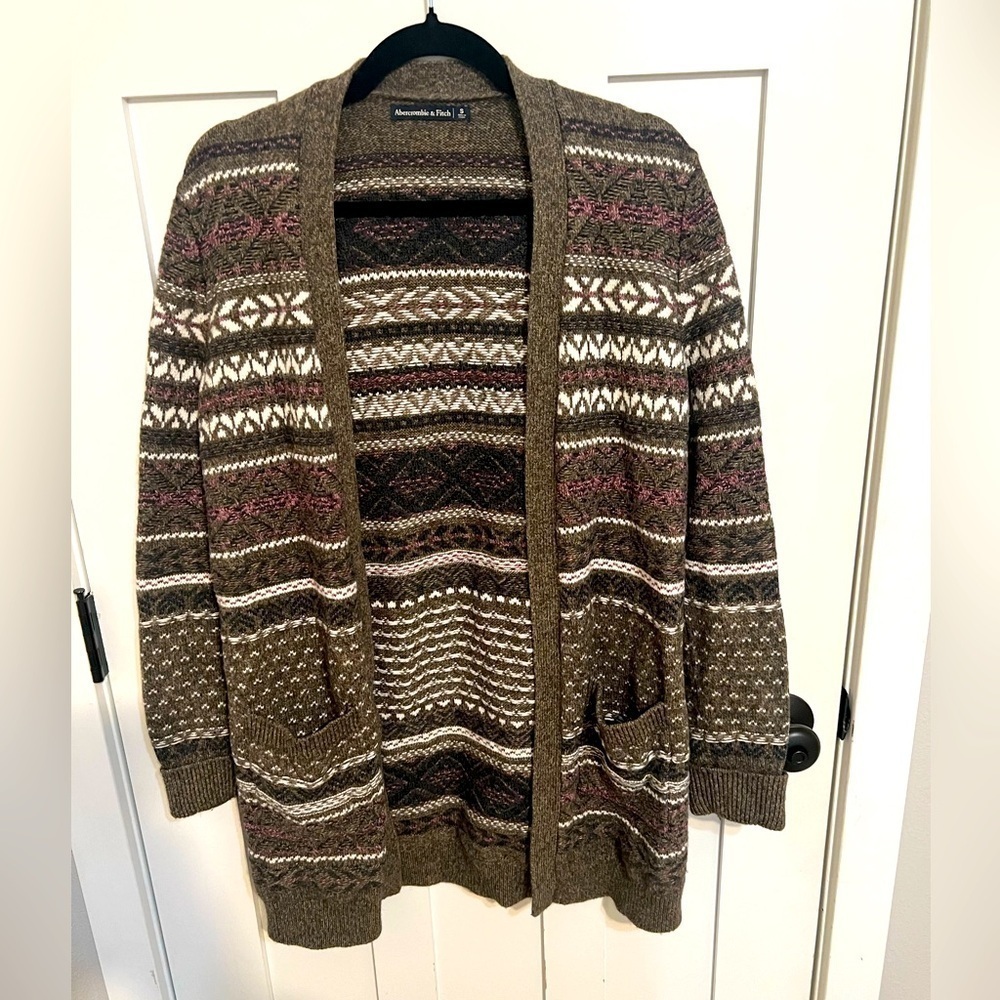 Abercrombie & Fitch Long Line Open Patterned Cardigan Sweater Size Small